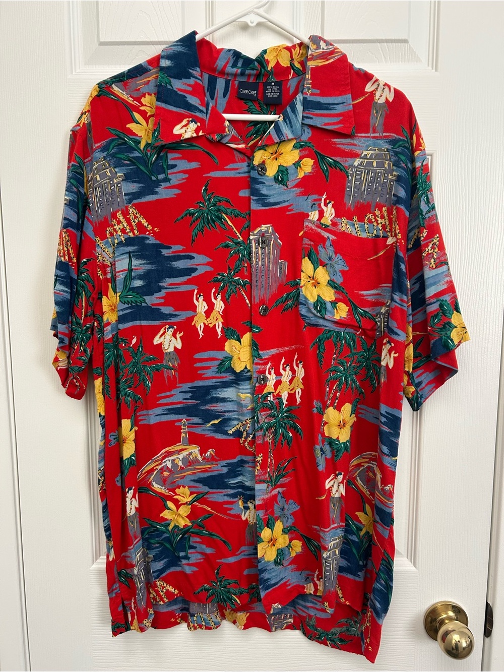 Vintage Cherokee Tropical Rayon Shirt - Red Floral Print | Size M